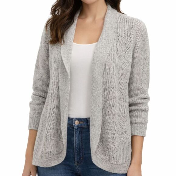 Talbots Sweaters - Talbots Chevron Knit Shawl Collar Cardigan L Gray Tweed Grandmacore Cozy Chic